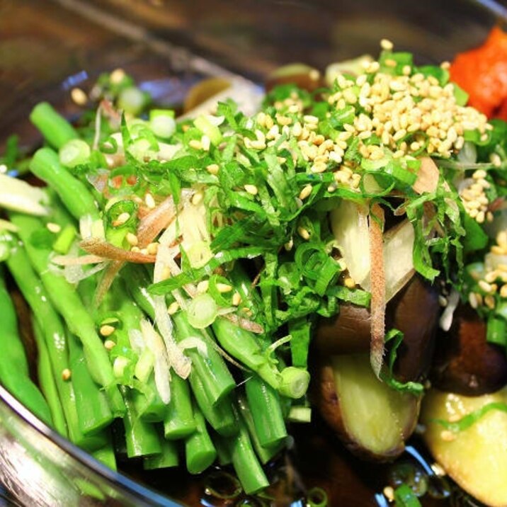 茄子とインゲンの薬味あえ＊電子レンジで